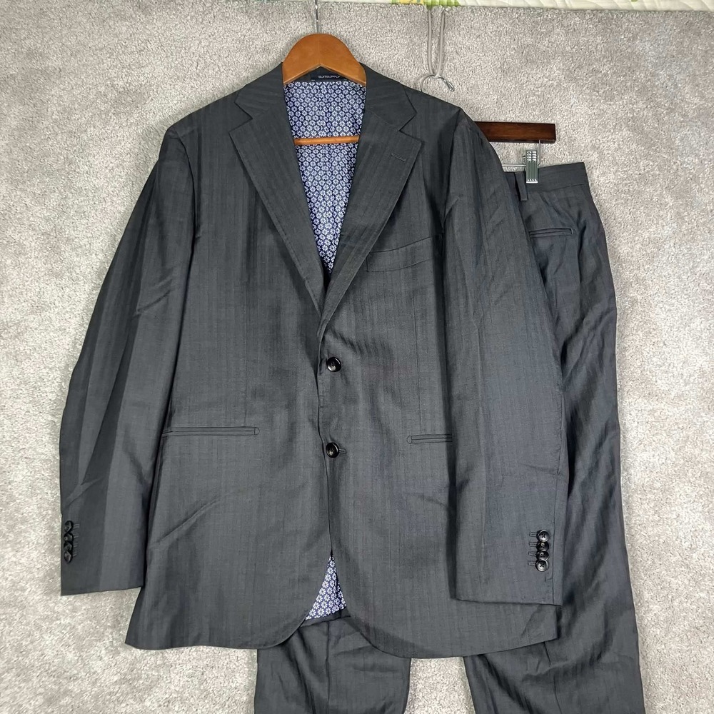 Suitsupply 3-Piece Suit 36W Mens 44 Gray Herringbone Silk Wool La Spalla Career